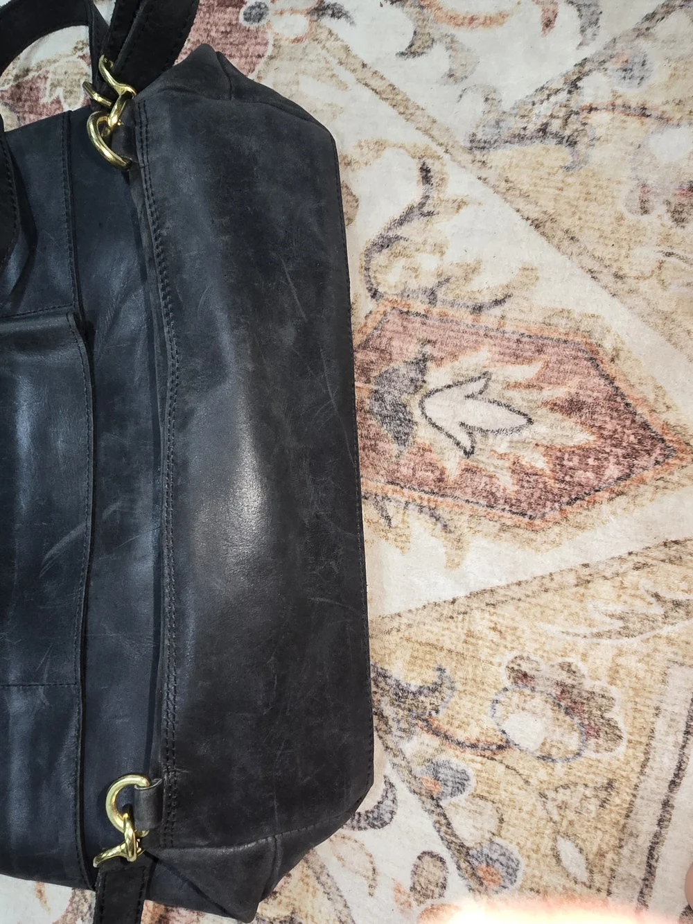 Sseko Black Leather Convertible Backpack Tote with Gold Zipper